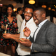 Chefs Kwame Onwuachi and Eduardo Jordan share a laugh during the IDE All-Star Culinary Bash on May 5, 2018, at Soho House Chicago in Chicago.